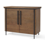 40" Brown and Black Solid Wood and Metal Accent Cabinet With Two Doors
