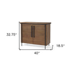 40" Brown and Black Solid Wood and Metal Accent Cabinet With Two Doors