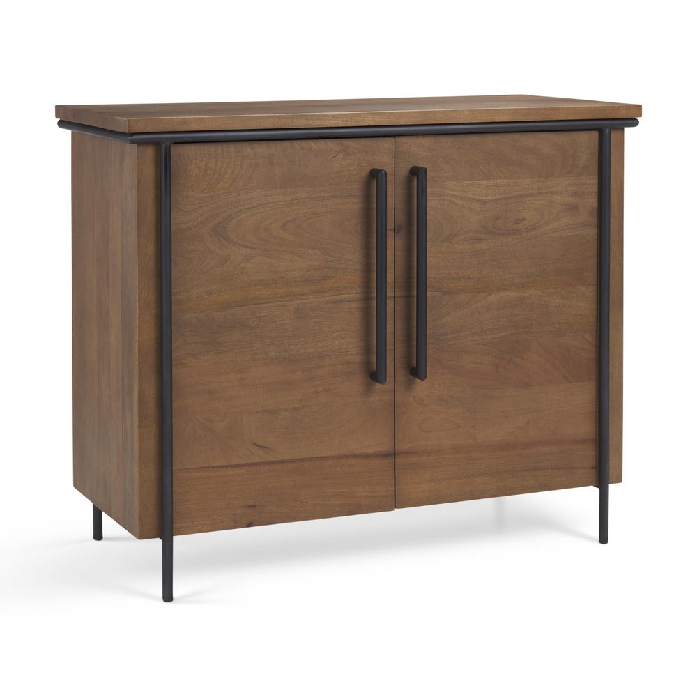 40" Brown and Black Solid Wood and Metal Accent Cabinet With Two Doors