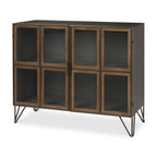 37" Antiqued Brass and Brown Metal and Solid Wood Accent Cabinet With Two Doors