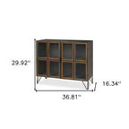 37" Antiqued Brass and Brown Metal and Solid Wood Accent Cabinet With Two Doors