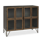 37" Antiqued Brass and Brown Metal and Solid Wood Accent Cabinet With Two Doors