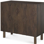 36" Dark Brown Solid Wood Carved Geometric Accent Cabinet With Two Doors