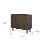 36" Dark Brown Solid Wood Carved Geometric Accent Cabinet With Two Doors