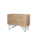 44" Natural and Black Solid Wood and Metal Carved Geometric Accent Cabinet With Two Doors