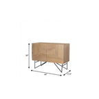 44" Natural and Black Solid Wood and Metal Carved Geometric Accent Cabinet With Two Doors