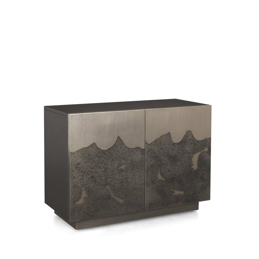 30" Gray Distressed Metal Textured Door Accent Cabinet With Two Doors