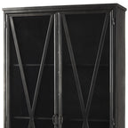 38" Black Glass and Metal Display Cabinet With Two Doors
