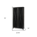 38" Black Glass and Metal Display Cabinet With Two Doors