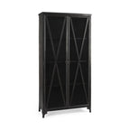 38" Black Glass and Metal Display Cabinet With Two Doors