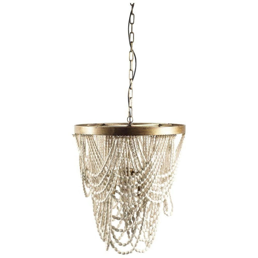 White And Gold Empire Three Light Metal and Beads Dimmable Chandelier
