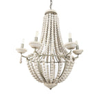 Silver And White Empire Six Light Metal and Beads Dimmable Chandelier