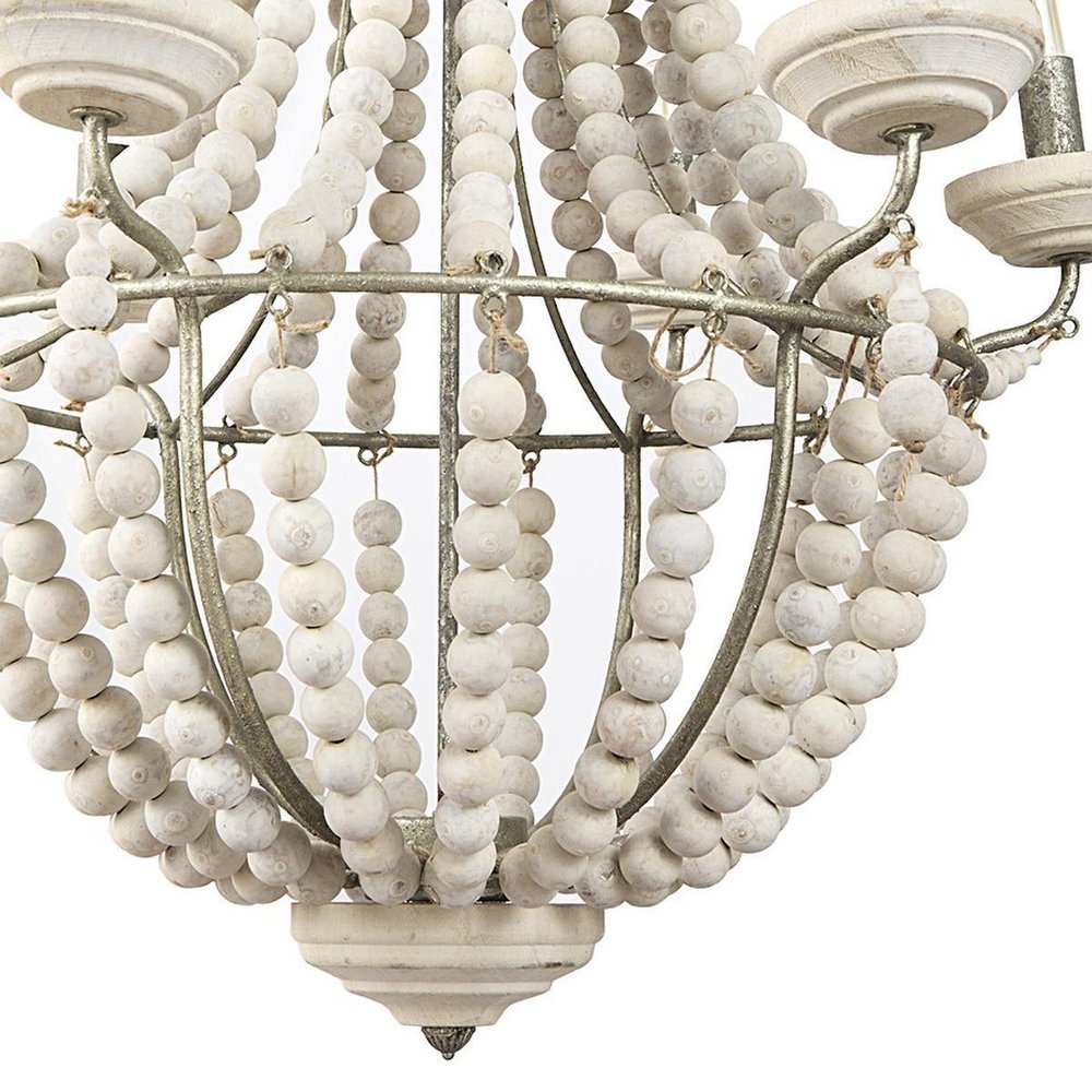 Silver And White Empire Six Light Metal and Beads Dimmable Chandelier