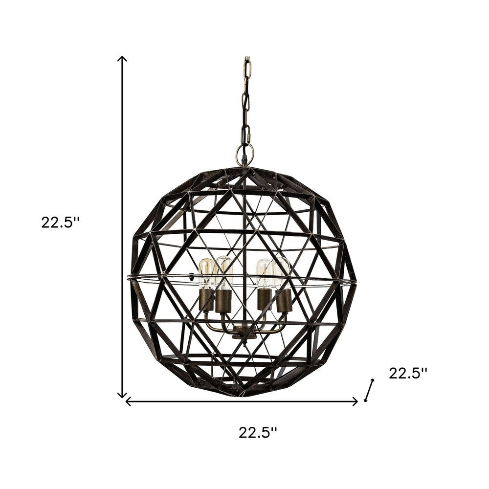 Black Caged Four Light Metal Dimmable Chandelier