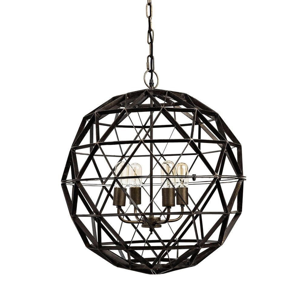 Black Caged Four Light Metal Dimmable Chandelier