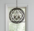 Black Caged Four Light Metal Dimmable Chandelier