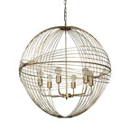Gold Caged Six Light Metal and Glass Dimmable Chandelier With Gold Shades
