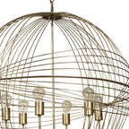 Gold Caged Six Light Metal and Glass Dimmable Chandelier With Gold Shades