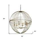Gold Caged Six Light Metal and Glass Dimmable Chandelier With Gold Shades