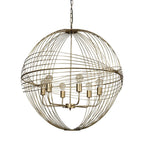 Gold Caged Six Light Metal and Glass Dimmable Chandelier With Gold Shades