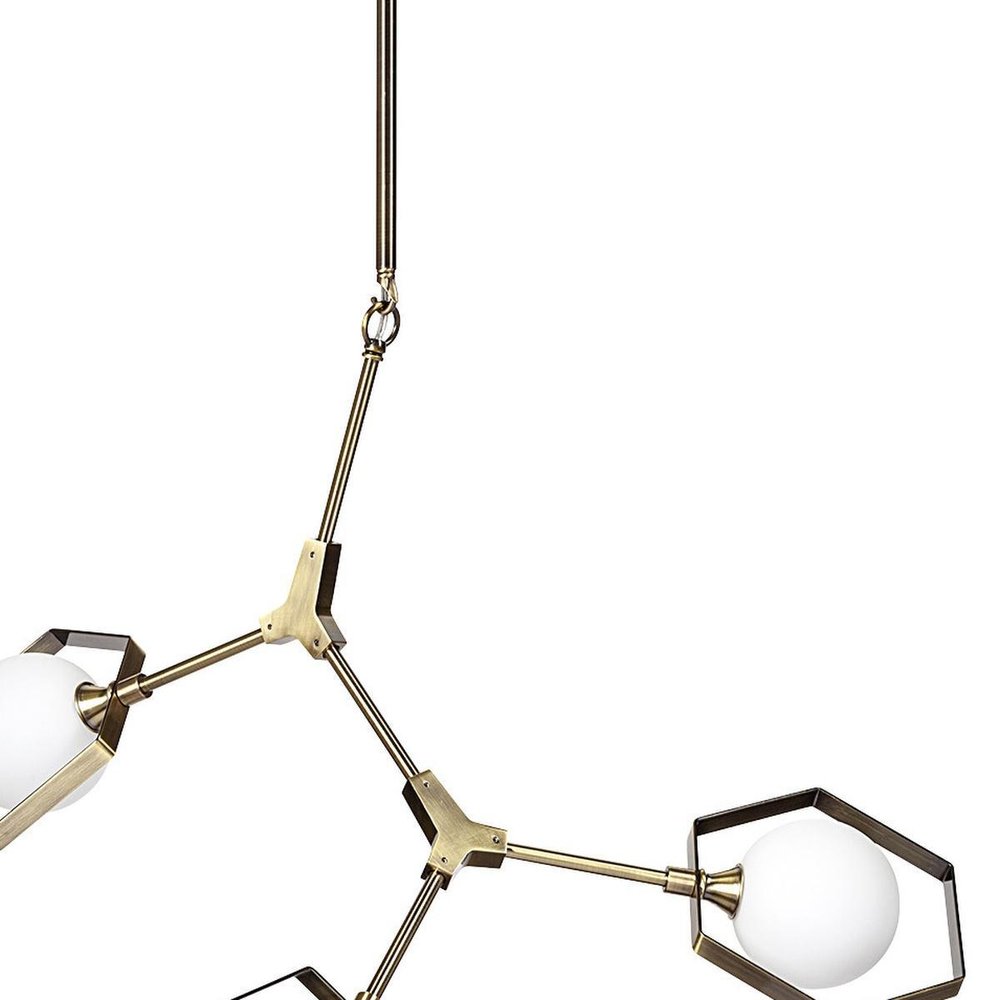 Champagne Unique Statement Three Light Metal and Glass Dimmable Chandelier With White Shades