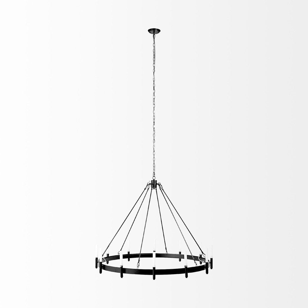 Black Candle Style Twelve Light Glass Dimmable Chandelier