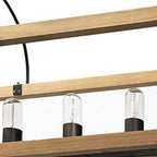 Natural And Black Candle Style Six Light Wood and Metal Dimmable Chandelier