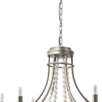 White And Silver Candle Style Six Light Metal and Beads Dimmable Chandelier