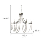 White And Silver Candle Style Six Light Metal and Beads Dimmable Chandelier