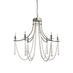 White And Silver Candle Style Six Light Metal and Beads Dimmable Chandelier