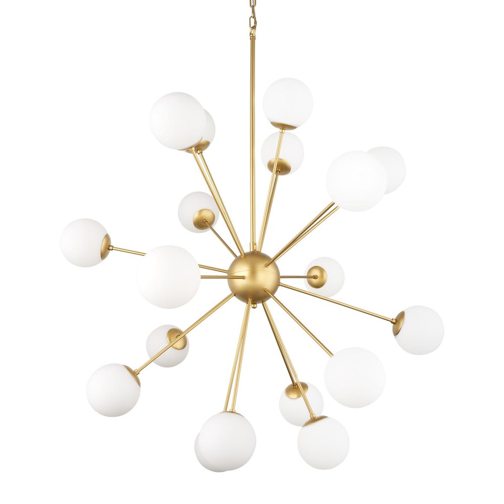 Gold Sputnik Multi Light Frosted Metal and Glass Dimmable Chandelier With White Shades