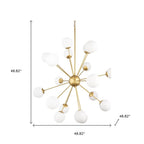 Gold Sputnik Multi Light Frosted Metal and Glass Dimmable Chandelier With White Shades