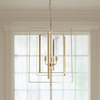 Antiqued Gold Geometric Four Light Metal Dimmable Chandelier