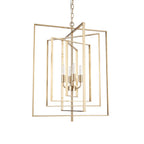 Antiqued Gold Geometric Four Light Metal Dimmable Chandelier