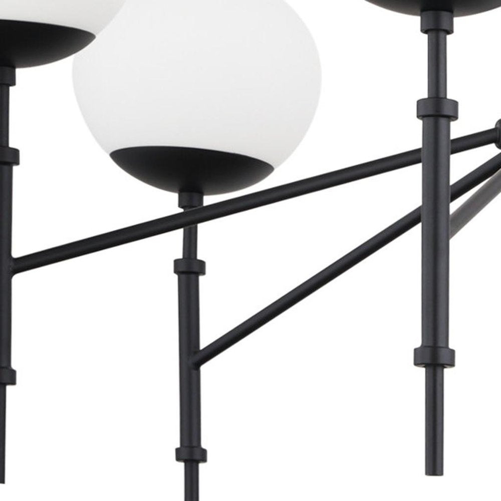 Black Sputnik Six Light Metal and Frosted Glass Dimmable Chandelier