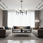 Black Sputnik Six Light Metal and Frosted Glass Dimmable Chandelier