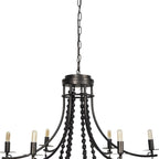 Black Candle Style Six Light Metal and Beads Dimmable Chandelier