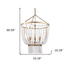 Gold And White Empire Three Light Metal and Beads Dimmable Chandelier