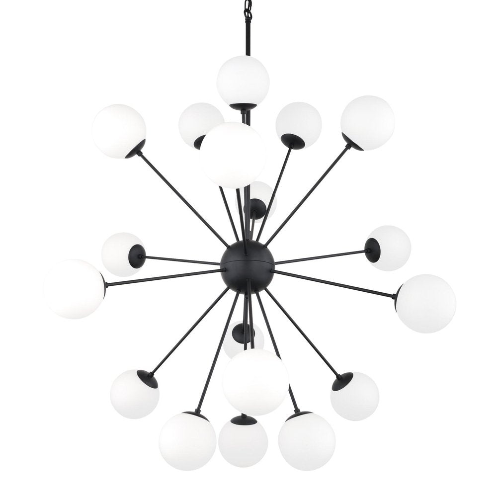 Black Eleven Light Frosted Metal and Glass Dimmable Chandelier With White Shades