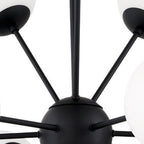 Black Sputnik Multi Light Frosted Metal and Glass Dimmable Chandelier With White Shades