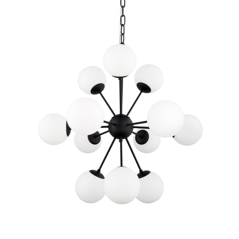 Black Sputnik Multi Light Frosted Metal and Glass Dimmable Chandelier With White Shades