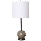 25" Gray Round Bedside Lamp With Drum Shade