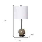 25" Gray Round Bedside Lamp With Drum Shade