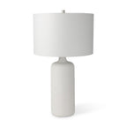 31" White Round Bedside Lamp With Drum Shade