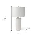31" White Round Bedside Lamp With Drum Shade