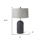 29" Navy Blue Round Bedside Lamp With Drum Shade