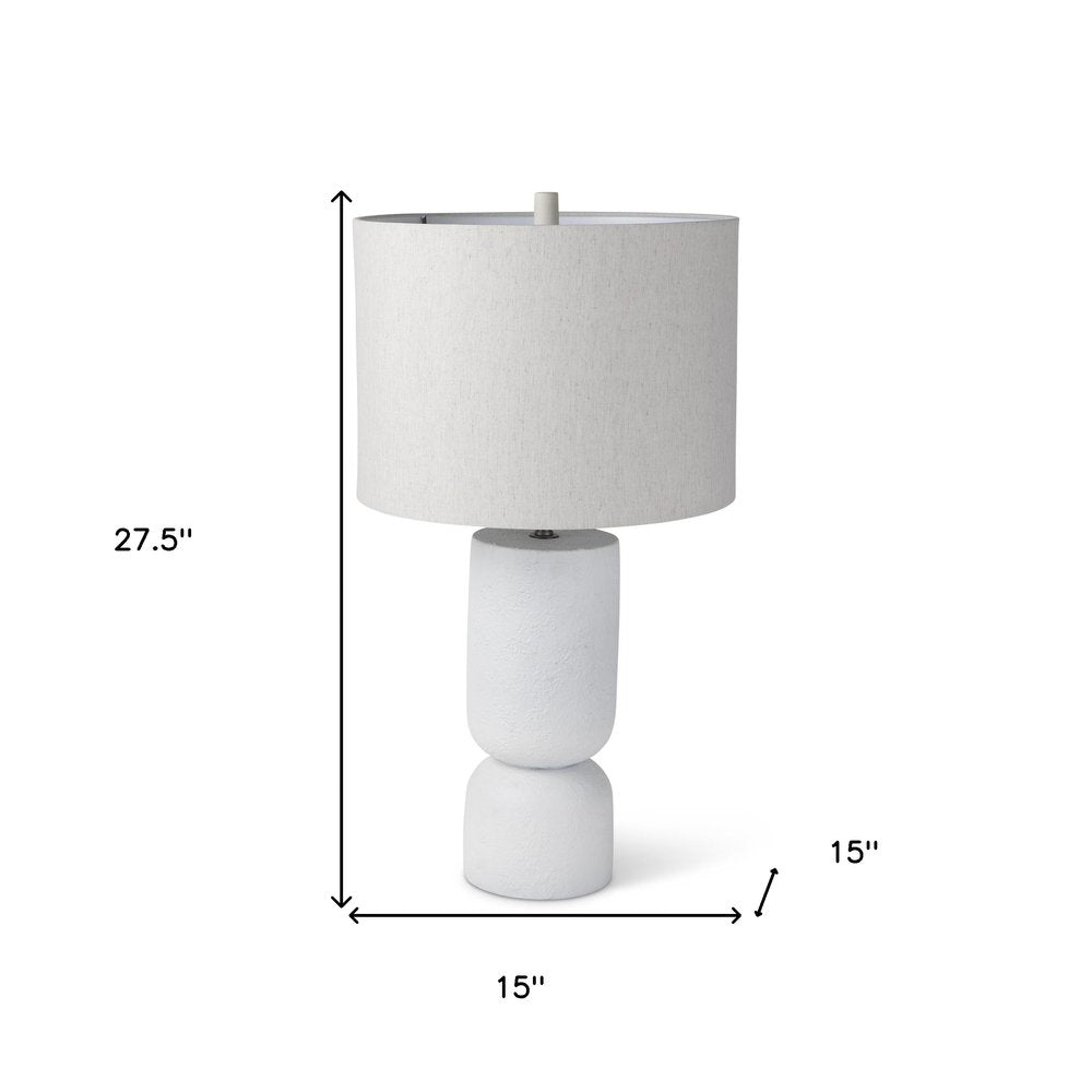 28" White Round Bedside Lamp With Drum Shade