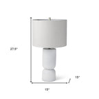28" White Round Bedside Lamp With Drum Shade