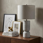 28" White Round Bedside Lamp With Drum Shade