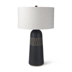 30" Black Round Bedside Lamp With Drum Shade